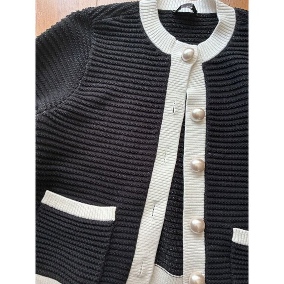 Women's Black and White Cardigan Sweater - Picture 4 of 8